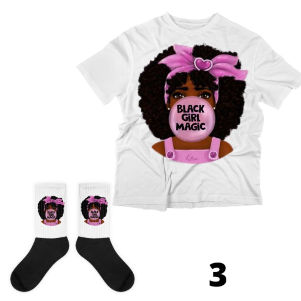 Black Girl Magic Girl Bubble Gum Shirt w/Socks